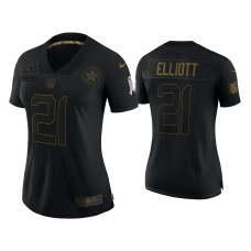 Women's Dallas Cowboys #21 Ezekiel Elliott Black 2020 Salute To Service Limited Jersey