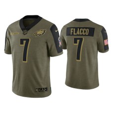 Men's Philadelphia Eagles #7 Joe Flacco Olive 2021 Salute To Service Limited Jersey