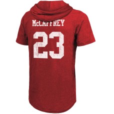 Christian McCaffrey San Francisco 49ers Majestic Threads Player Name & Number Tri-Blend Slim Fit Hoodie T-Shirt - Scarlet