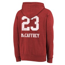 Christian McCaffrey San Francisco 49ers Majestic Threads Super Bowl LVIII Name & Number Tri-Blend Pullover Hoodie - Scarlet