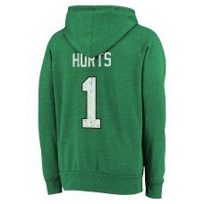 Jalen Hurts Philadelphia Eagles Majestic Threads Name & Number Tri-Blend Pullover Hoodie - Kelly Green