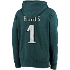 Jalen Hurts Philadelphia Eagles Majestic Threads Name & Number Tri-Blend Pullover Hoodie - Midnight Green