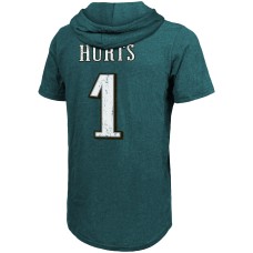 Jalen Hurts Philadelphia Eagles Majestic Threads Player Name & Number Tri-Blend Slim Fit Hoodie T-Shirt - Midnight Green