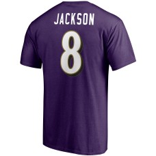 Lamar Jackson Baltimore Ravens Player Icon Name & Number T-Shirt - Purple