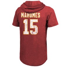 Patrick Mahomes Kansas City Chiefs Majestic Threads Player Name & Number Tri-Blend Slim Fit Hoodie T-Shirt - Red