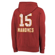 Patrick Mahomes Kansas City Chiefs Majestic Threads Super Bowl LVIII Name & Number Tri-Blend Pullover Hoodie - Red