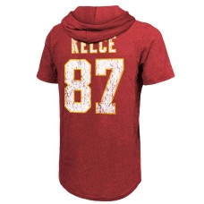 Travis Kelce Kansas City Chiefs Majestic Threads Player Name & Number Tri-Blend Hoodie T-Shirt - Red