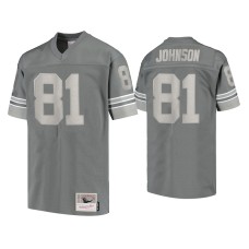 Men's Detroit Lions #81 Calvin Johnson Charcoal 1996 Metal Replica Jersey