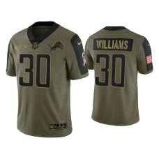 Men's Detroit Lions #30 Jamaal Williams Olive 2021 Salute To Service Limited Jersey