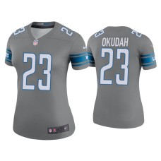 Women's Detroit Lions #23 Color Rush Legend Jeff Okudah Steel Jersey