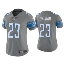 Women's Detroit Lions #23 Color Rush Limited Jeff Okudah Steel Jersey