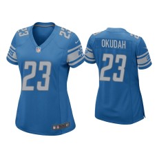 Women's Detroit Lions #23 Jeff Okudah Blue Game Jersey