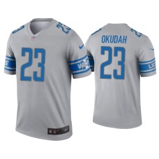 Men's Detroit Lions #23 Jeff Okudah Gray Inverted Legend Jersey