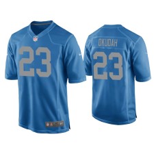 Men's Detroit Lions #23 Jeff Okudah Blue Throwback Game Jersey