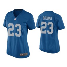 Women's Detroit Lions #23 Jeff Okudah Blue Throwback Game Jersey