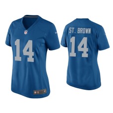 Women's Detroit Lions #14 Amon-Ra St. Brown Blue Throwback Game Jersey