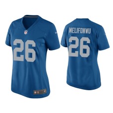 Women's Detroit Lions #26 Ifeatu Melifonwu Blue Throwback Game Jersey