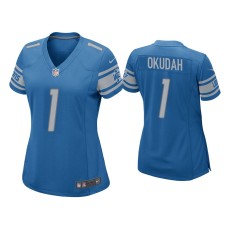 Women's Detroit Lions #1 Jeff Okudah Blue Game Jersey