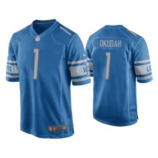 Men's Detroit Lions #1 Jeff Okudah Blue Game Jersey