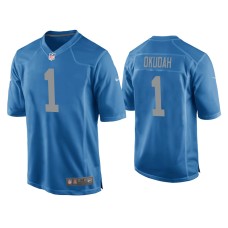 Men's Detroit Lions #1 Jeff Okudah Blue Throwback Game Jersey