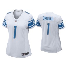 Women's Detroit Lions #1 Jeff Okudah White Game Jersey