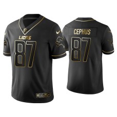 Men's Detroit Lions #87 Golden Edition Vapor Limited Lions Quintez Cephus Black Jersey