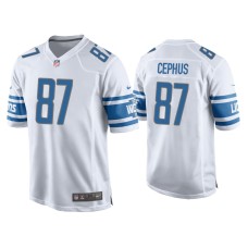 Men's Detroit Lions #87 Quintez Cephus White Game Jersey