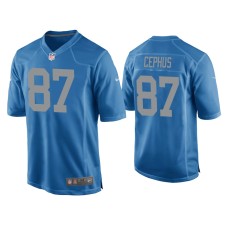 Men's Detroit Lions #87 Quintez Cephus Blue Throwback Game Jersey