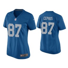 Women's Detroit Lions #87 Quintez Cephus Blue Throwback Game Jersey