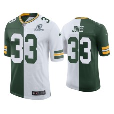 Men's Green Bay Packers #33 Aaron Jones Green White 2020 NFL Playoffs Split Jersey