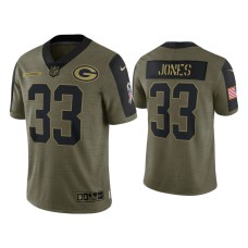 Men's Green Bay Packers #33 Aaron Jones Olive 2021 Salute To Service Limited Jersey