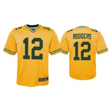 Youth Green Bay Packers #12 Aaron Rodgers Gold Inverted Game Jersey