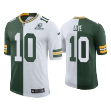 Men's Green Bay Packers #10 Jordan Love Green White 2020 NFL Playoffs Split Jersey