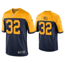 Men's Green Bay Packers #32 Kylin Hill Navy Throwback Game Jersey