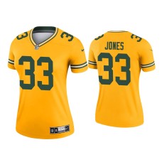 Women's Green Bay Packers #33 Aaron Jones Gold Inverted Legend Jersey