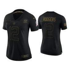 Women's Green Bay Packers #12 Aaron Rodgers Black 2020 Salute To Service Limited Jersey