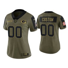 Women's Green Bay Packers #00 Custom Olive 2021 Salute To Service Limited Jersey