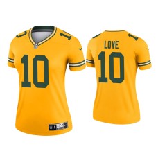 Women's Green Bay Packers #10 Jordan Love Gold Inverted Legend Jersey