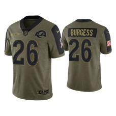 Men's Los Angeles Rams #26 Terrell Burgess Olive 2021 Salute To Service Limited Jersey