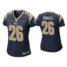 Women's Los Angeles Rams #26 Terrell Burgess Navy Game Jersey