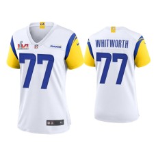 Women's Los Angeles Rams #77 Andrew Whitworth Super Bowl LVI Champions White Game Jersey