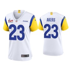 Women's Los Angeles Rams #23 Cam Akers Super Bowl LVI Champions White Game Jersey