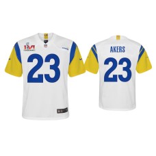 Youth Los Angeles Rams #23 Cam Akers Super Bowl LVI White Game Jersey