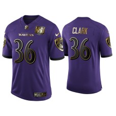 Men's Baltimore Ravens #36 25th Anniversary Chuck Clark Purple Golden Limited Jersey