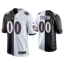 Men's Baltimore Ravens #00 Custom Black White Split Game Jersey