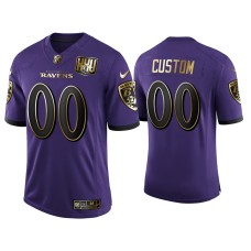 Men's Baltimore Ravens #00 25th Anniversary Custom Purple Golden Limited Jersey