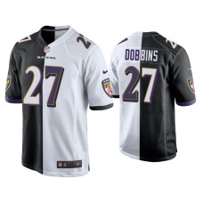 Men's Baltimore Ravens #27 J.K. Dobbins Black White Split Game Jersey