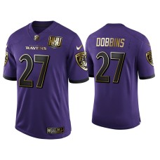 Men's Baltimore Ravens #27 25th Anniversary J.K. Dobbins Purple Golden Limited Jersey