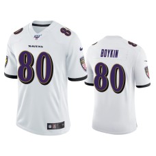 Men's Baltimore Ravens #80 Miles Boykin 100th Season White Vapor Limited Jersey