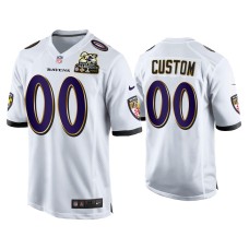 Men's Baltimore Ravens #00 Custom White 2X Super Bowl Champions Patch Game Jersey